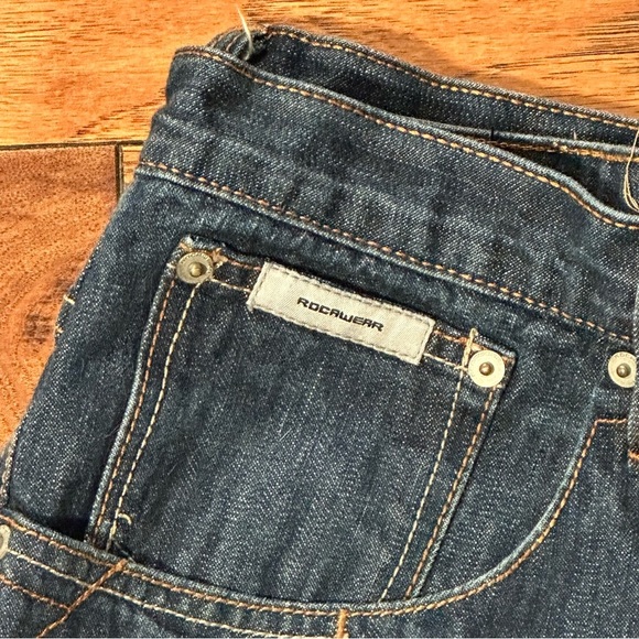 ROCAWEAR Men’s Y2K Baggy Wide-leg Dark Wash Denim Jeans Size 36 Embroidered RW - Picture 2 of 11